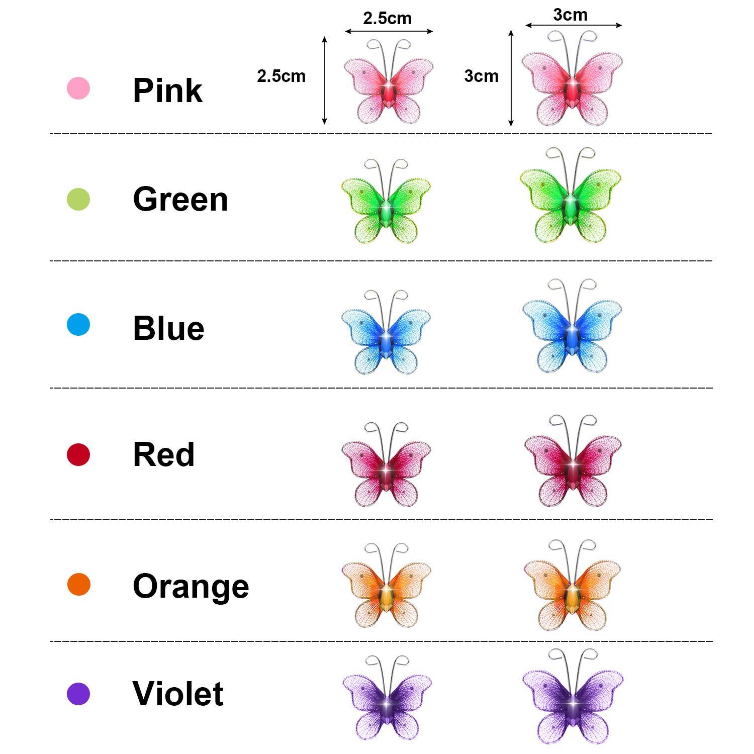 Zonon 60 Pcs Small Butterflies for Crafts Organza Butterflies Pack Sheer Mesh Wire Glitter Butterfly Nylon Colorful Butterfly with Gem for DIY Wedding Birthday Party Decoration, 2 Sizes(Vivid Color)