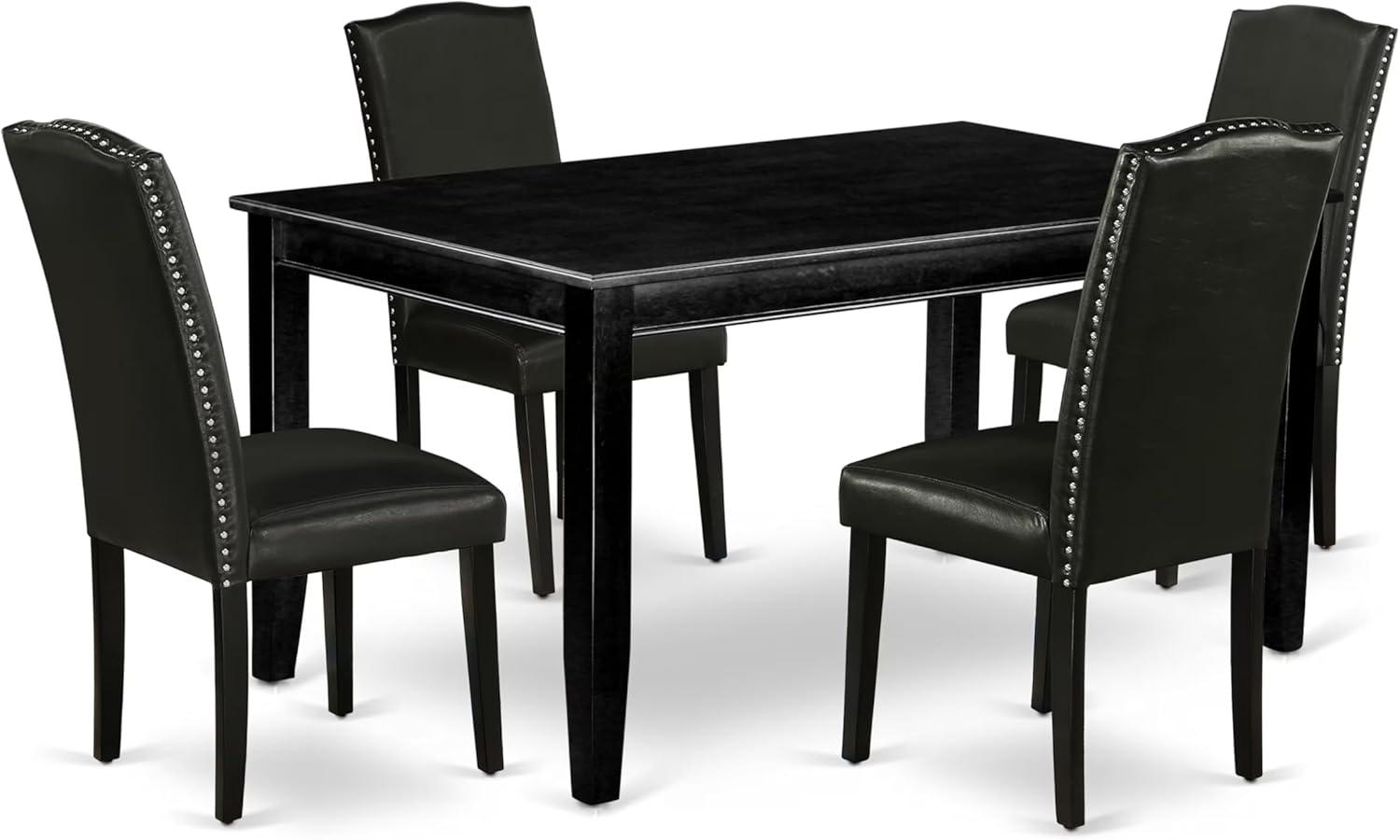 Dudley 5-Piece Black Wood Dining Set with Faux Leather Chairs