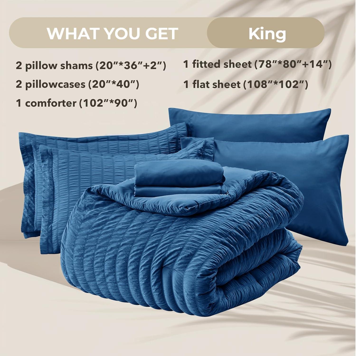 Teal King Microfiber Seersucker 7-Piece Bed in a Bag Set