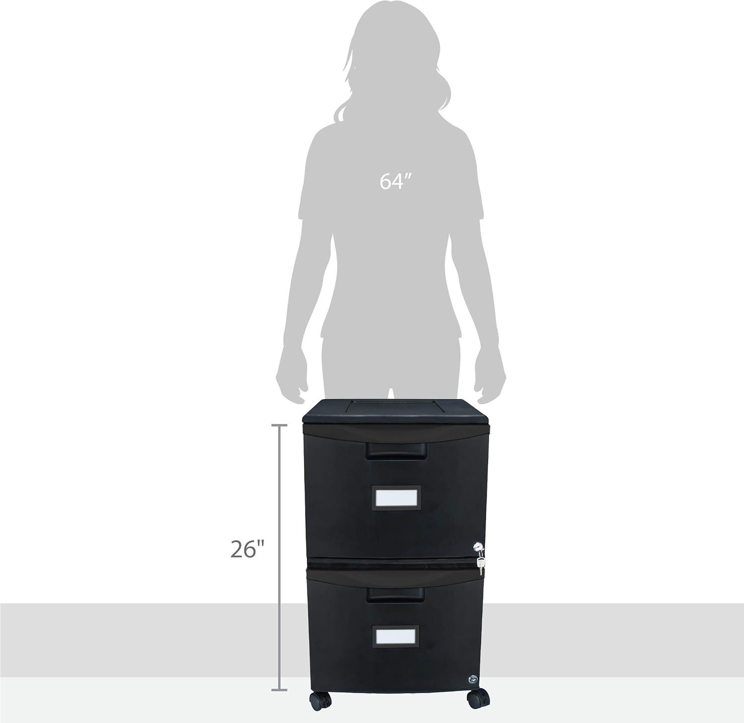 Black Mobile 2-Drawer Lockable Legal Size File Cabinet