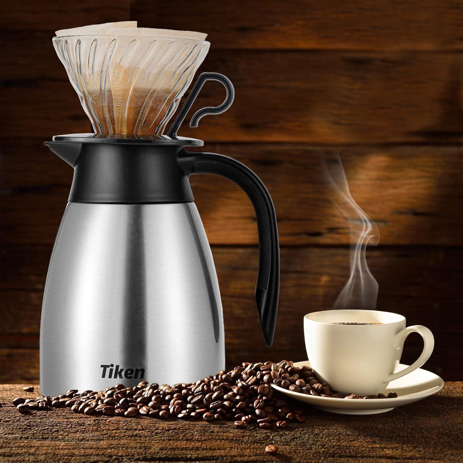 Stack man 34 Oz Thermal Coffee Carafe, Stainless Steel Insulated Vacuum Coffee Carafes For Keeping Hot, 1 Liter Beverage Dispenser (Silver)