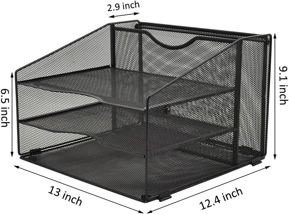 Black Mesh Steel 3-Tier Letter Tray with Upright Compartment