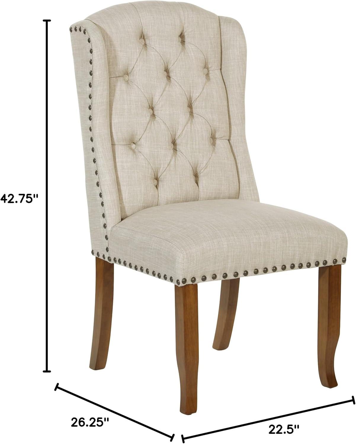 OSP Home Furnishings Jessica Tufted Wing Chair in Linen Fabric