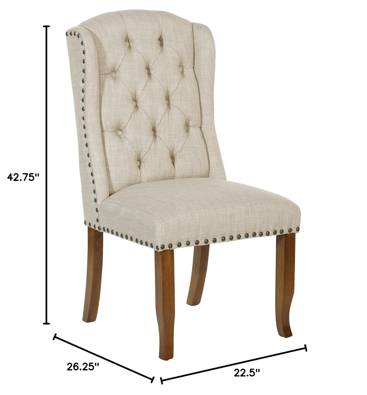 OSP Home Furnishings Jessica Tufted Wing Chair in Linen Fabric
