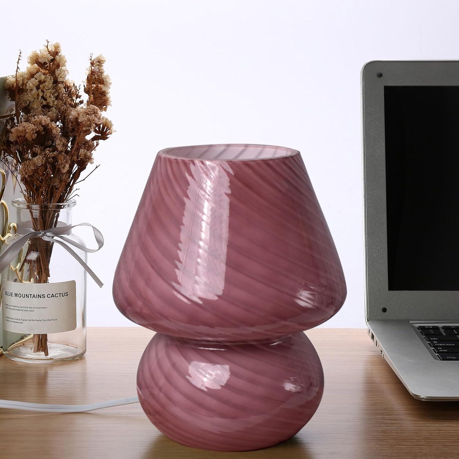 Small Beige Glass Mushroom Table Lamp