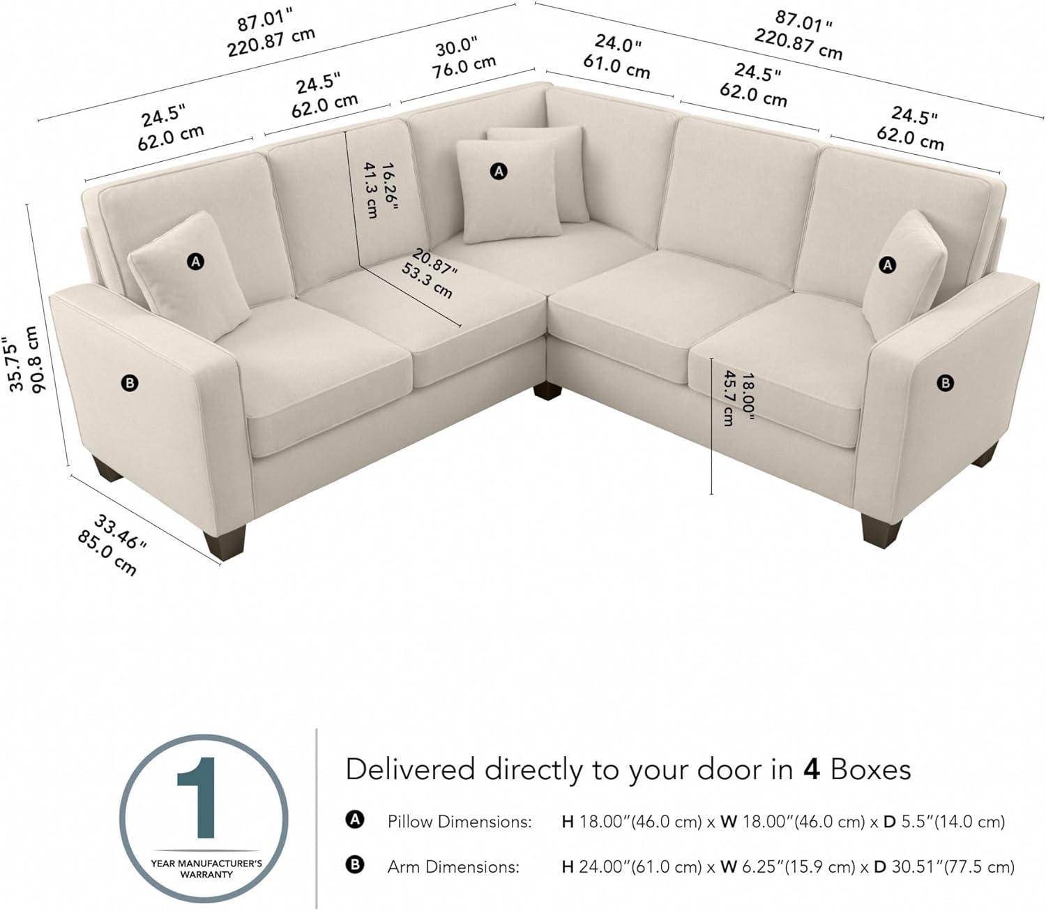 Stockton 87W L Shaped Sectional Couch in Cream Herringbone Fabric