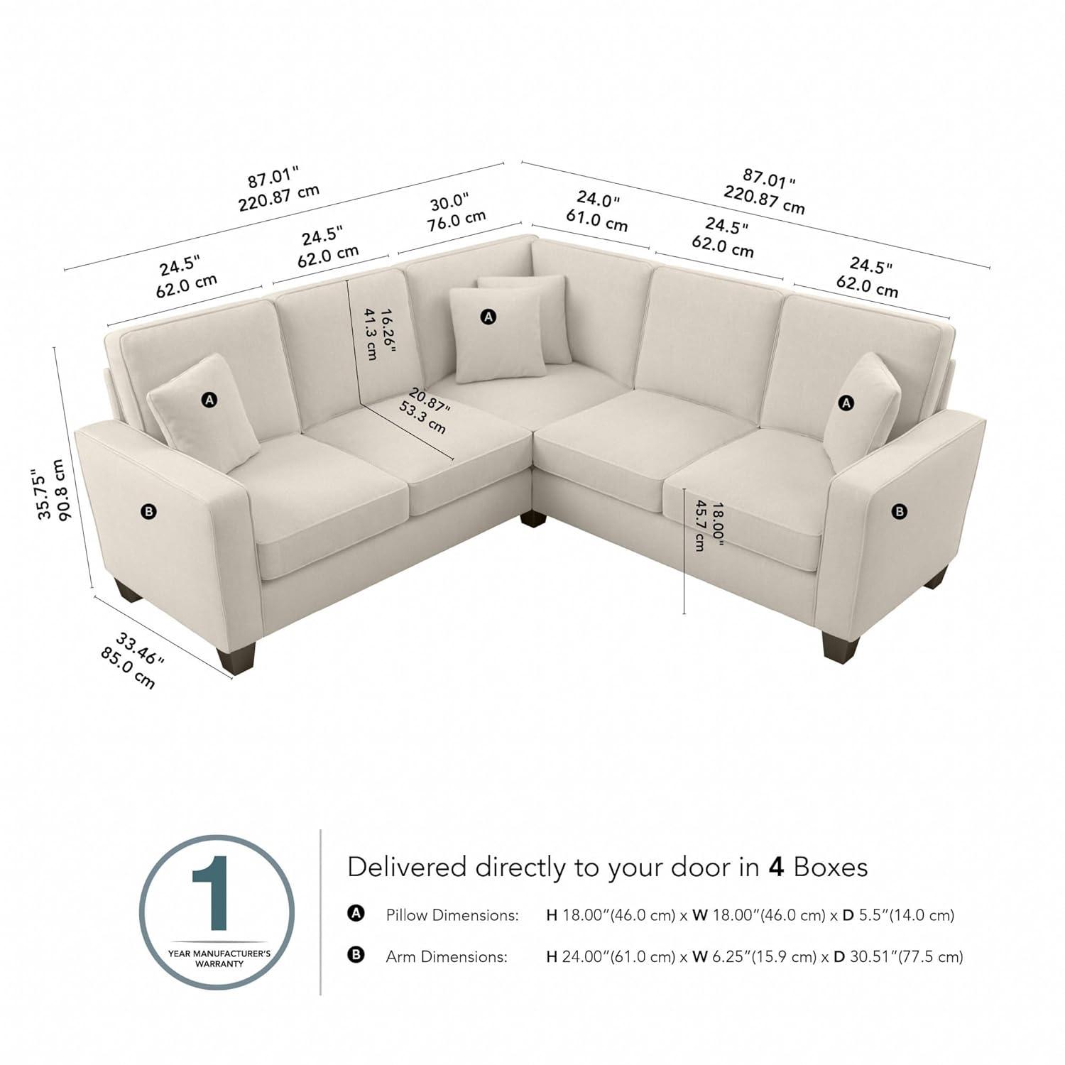 Stockton 87W L Shaped Sectional Couch in Cream Herringbone Fabric
