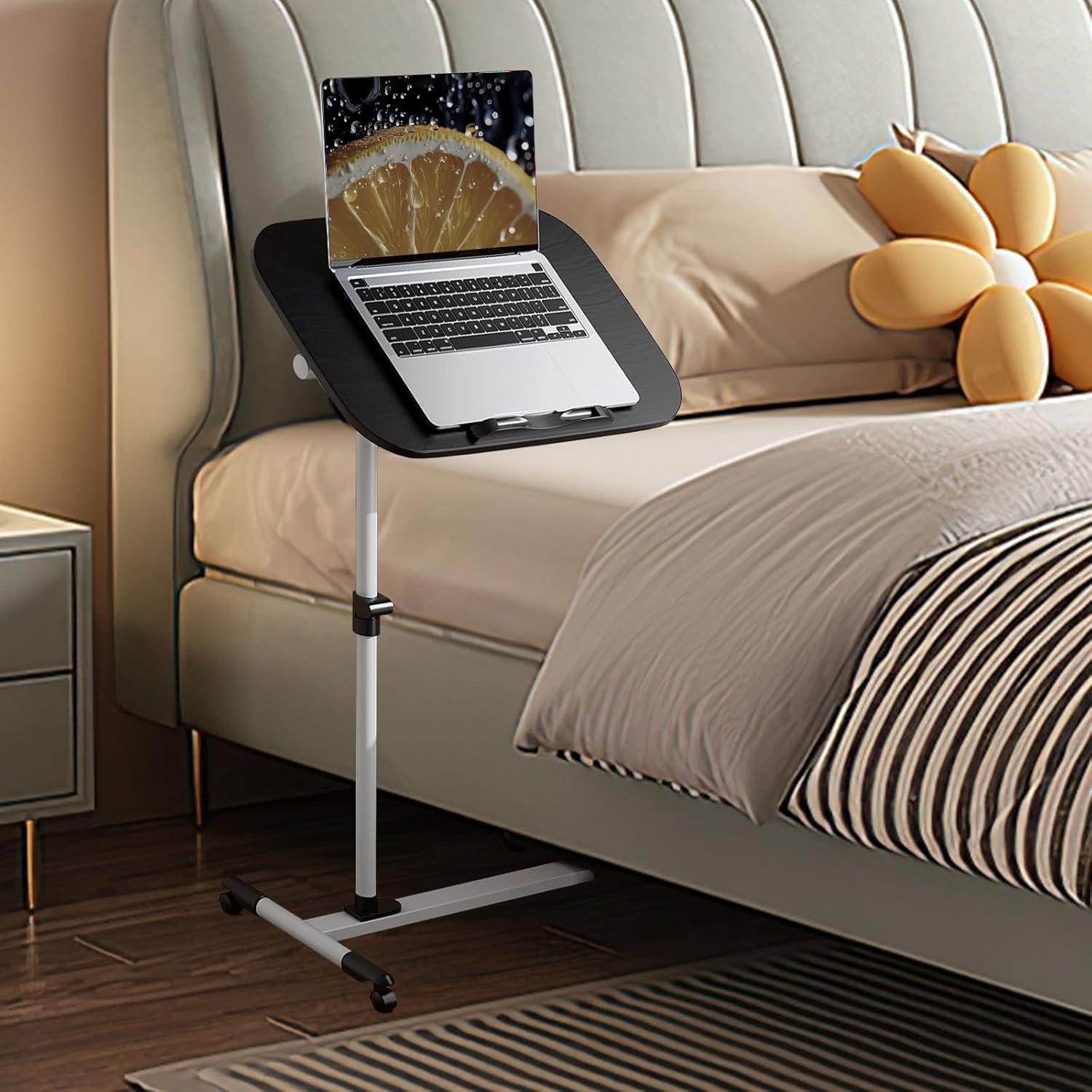 MoNiBloom Mobile Computer Desk, Adjustable Height Standing Table, Laptop Desk Rolling Sit-Stand with Wheels