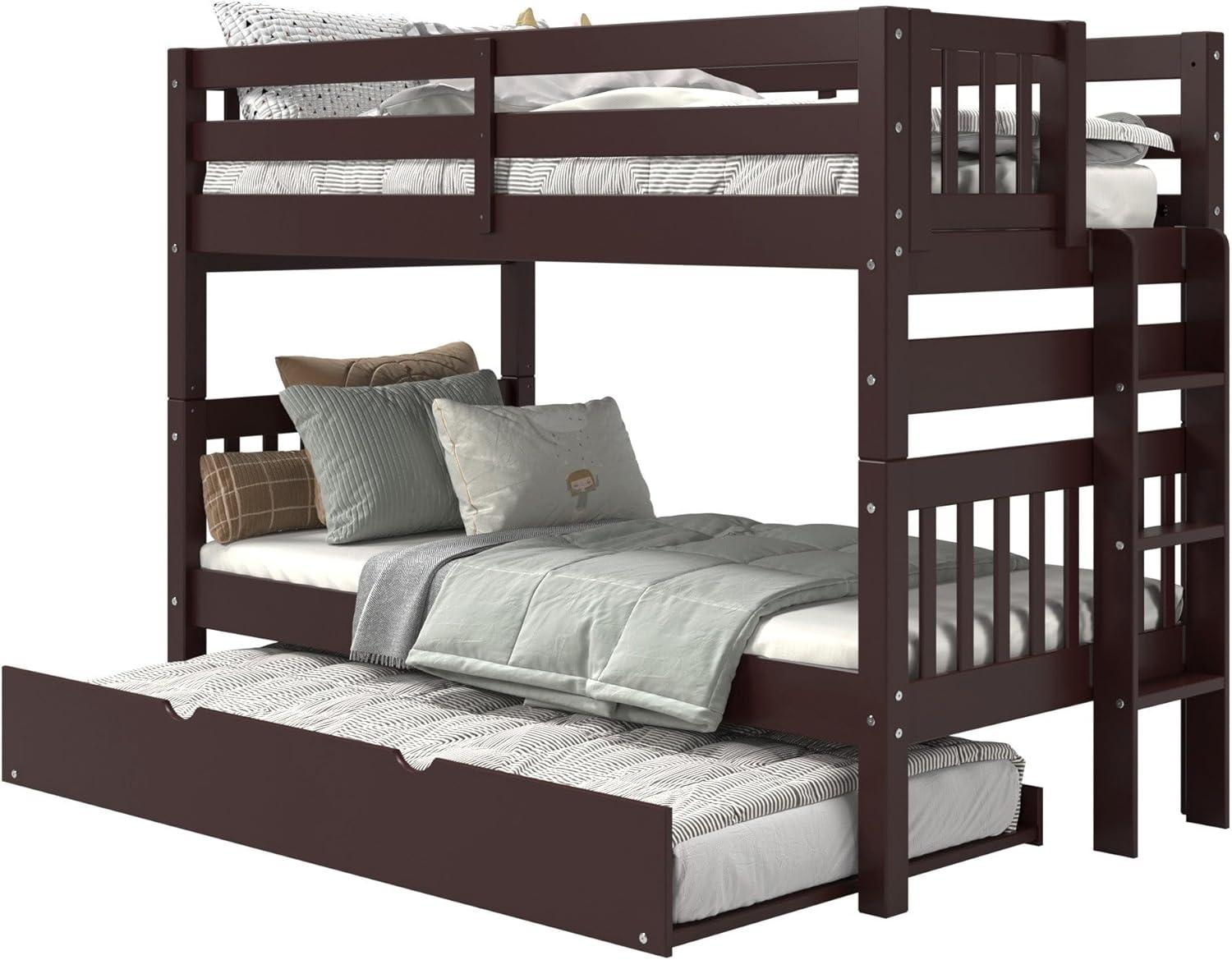 Bedz King Bunk Beds Twin over Twin Mission Style with End Ladder and a Twin Trundle, White
