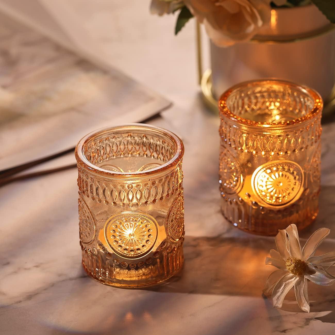 Gold Embossed Glass Tealight Candle Holders Set of 36