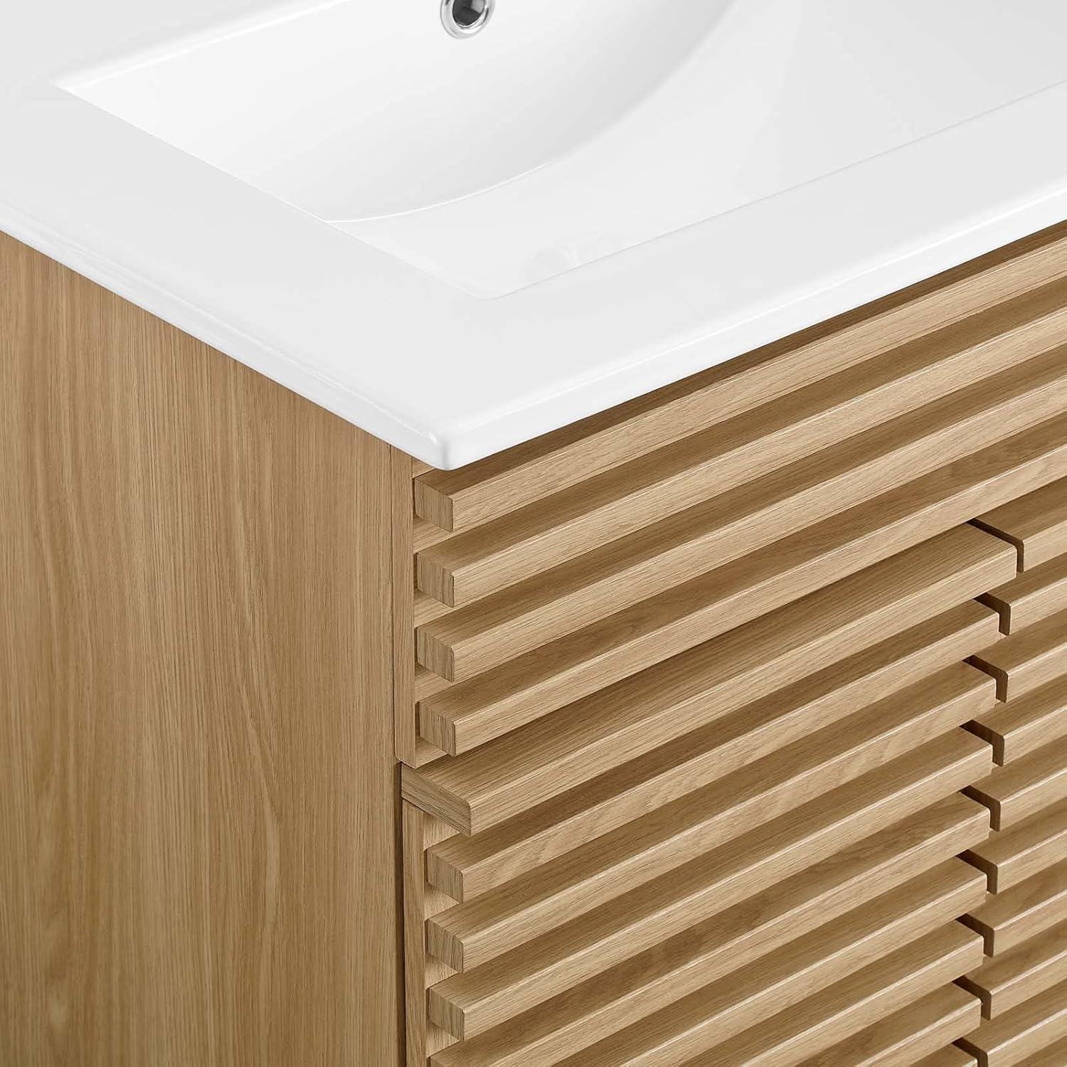 Modway Render Modern Style Wood Bathroom Vanity in Oak and White