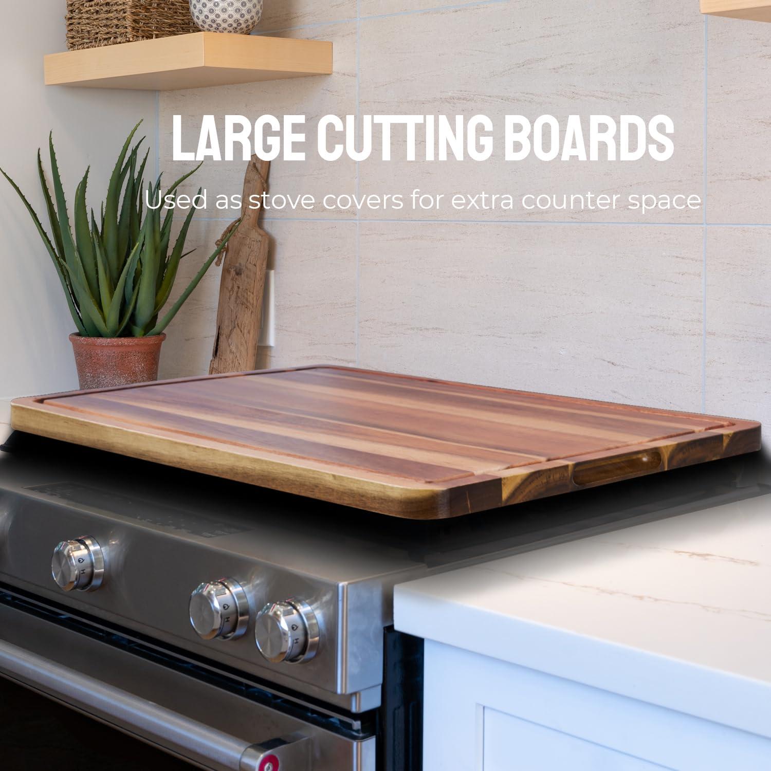 Extra Large Wood Cutting Board 24 x 18 inch, Thick Butcher Block, Reversible Wooden Kitchen Block with Side Handles and Juice Grooves