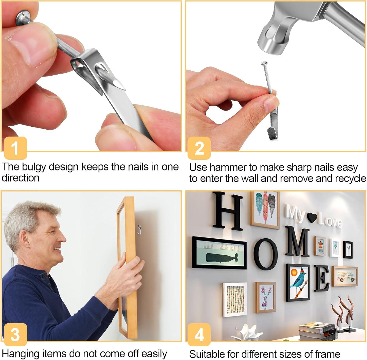 Shinysix Hanging Hook,20lb/30lb/50lb Heavy Duty Heavy Duty Picture Kit 20lb/30lb/50lb Heavy Mirror Decoration Silver Canvas Mirror Decoration Duty Picture Nails 184PCS Picture Kit Frame Canvas Mirror