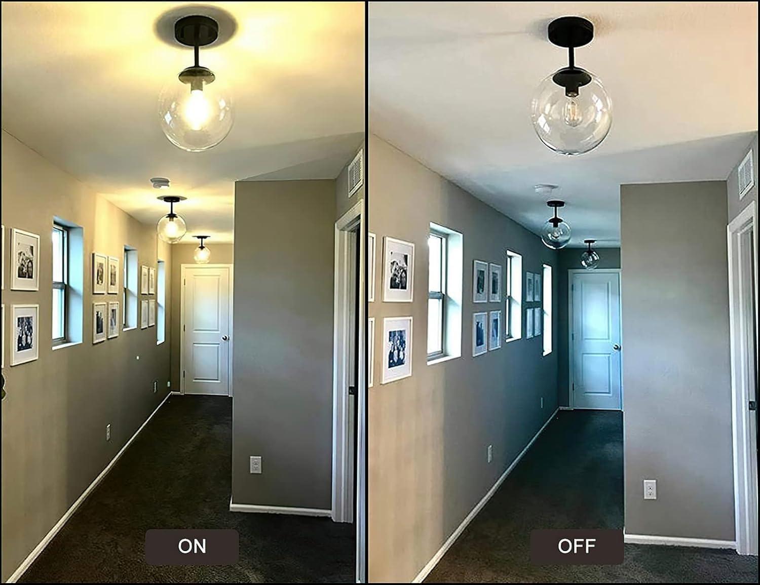 Henn&Hart 9" Matte Black Metal/Glass Semi Flush Mount