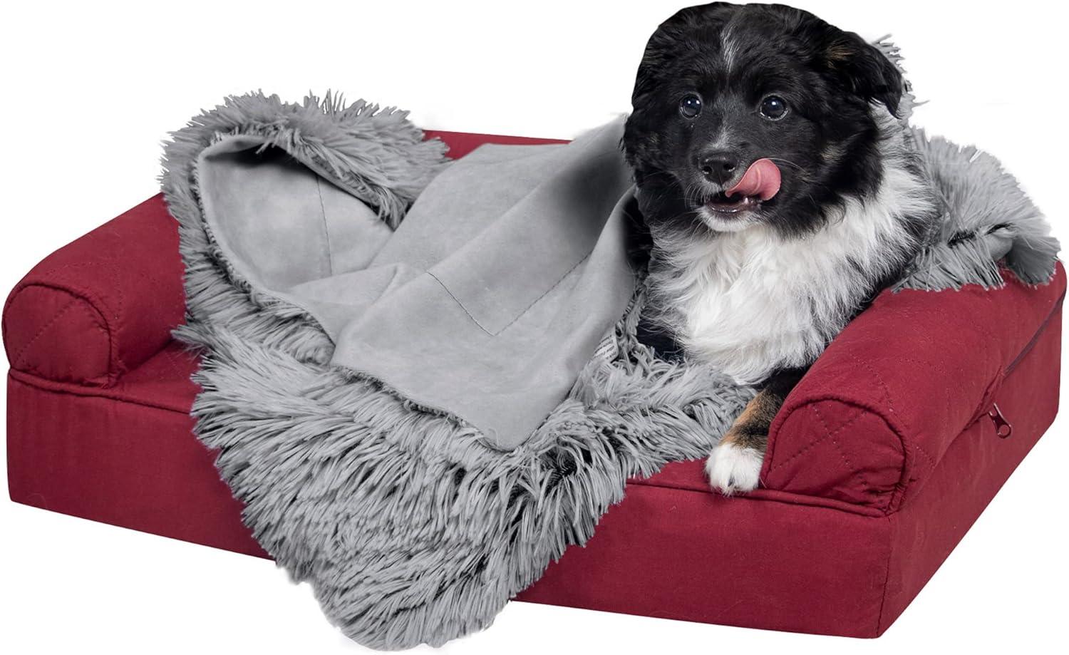 QUALITY FLOORING INC. Waterproof Throw Blanket For Dogs & Indoor Cats, Washable - Shaggy Plush Calming Long Faux Fur & Velvet Dog Blanket