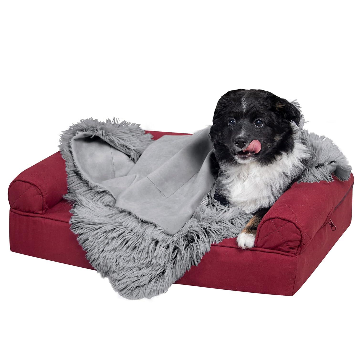 QUALITY FLOORING INC. Waterproof Throw Blanket For Dogs & Indoor Cats, Washable - Shaggy Plush Calming Long Faux Fur & Velvet Dog Blanket