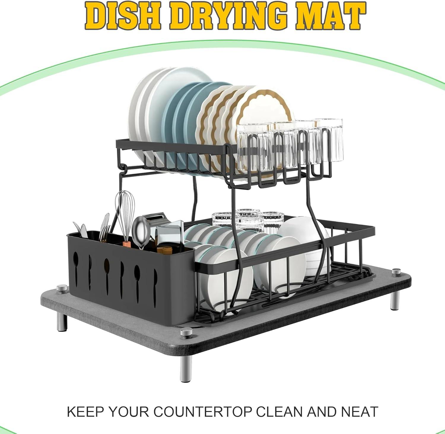 CSD Quick Drying Stone Mat for Kitchen Counter - Super Absorbent & Non Slip Dish Drying Mats - Diatomaceous Earth Sink Tray Mat - Drying Pad - 15.7 × 11.8 Inches