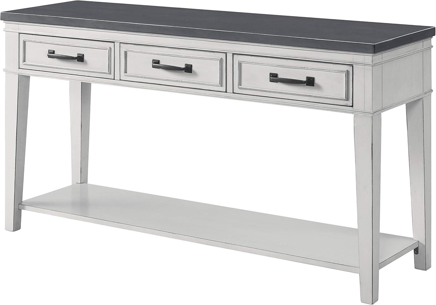 Coastal Casual Antique White and Grey 3-Drawer Console Table