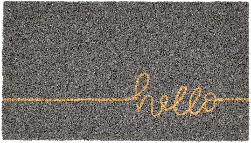 mDesign Welcome Doormat with Natural Fibers Script Hello - Gray/Natural