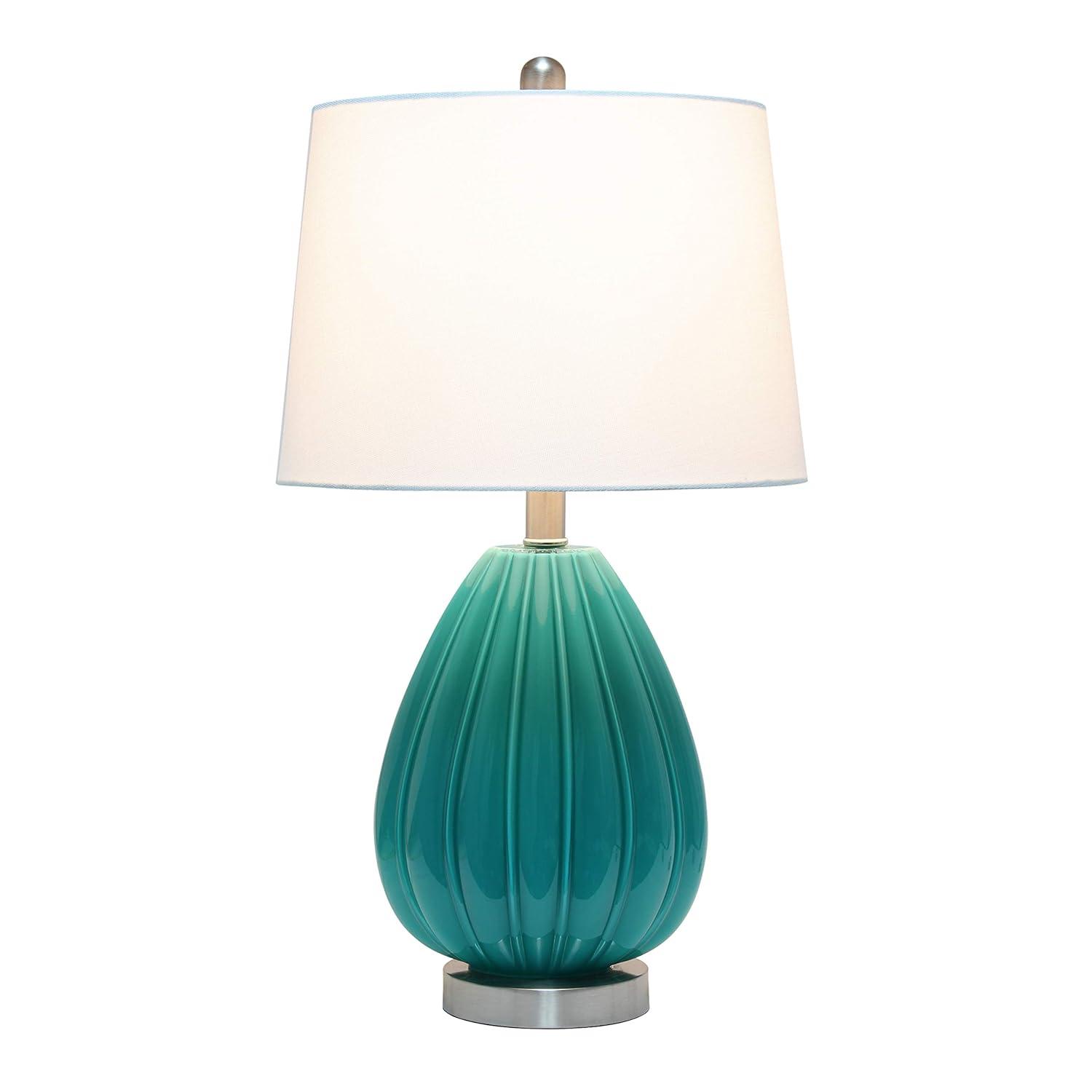 Elegant Designs Modern Creased Table Lamp with Fabric Shade - Teal