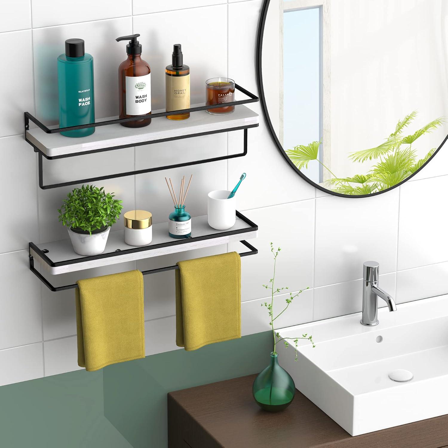 Floating Shelves Wall Mounted Set Of 2, Rustic Wood Wall Storage Shelves For Bedroom,Living Room,Bathroom, Kitchen