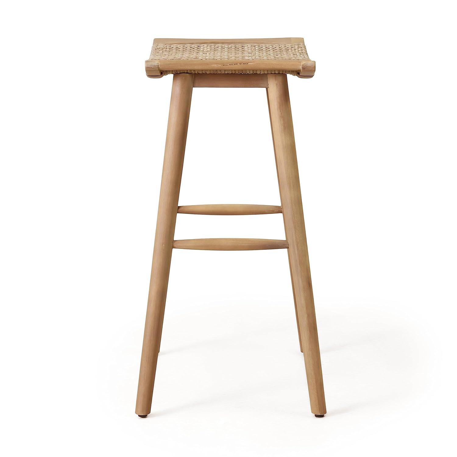 Pulaski 4pk Outdoor Acacia Wood Bar Stools with Wicker - Light Brown - Christopher Knight Home
