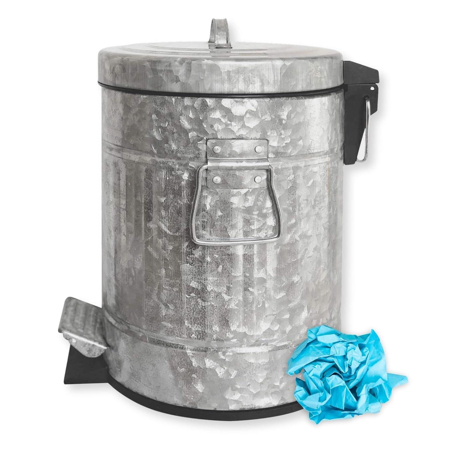 Autumn Alley Galvanized Metal Farmhouse Pedal Garbage Can - Modern Farmhouse Bathroom Accessories