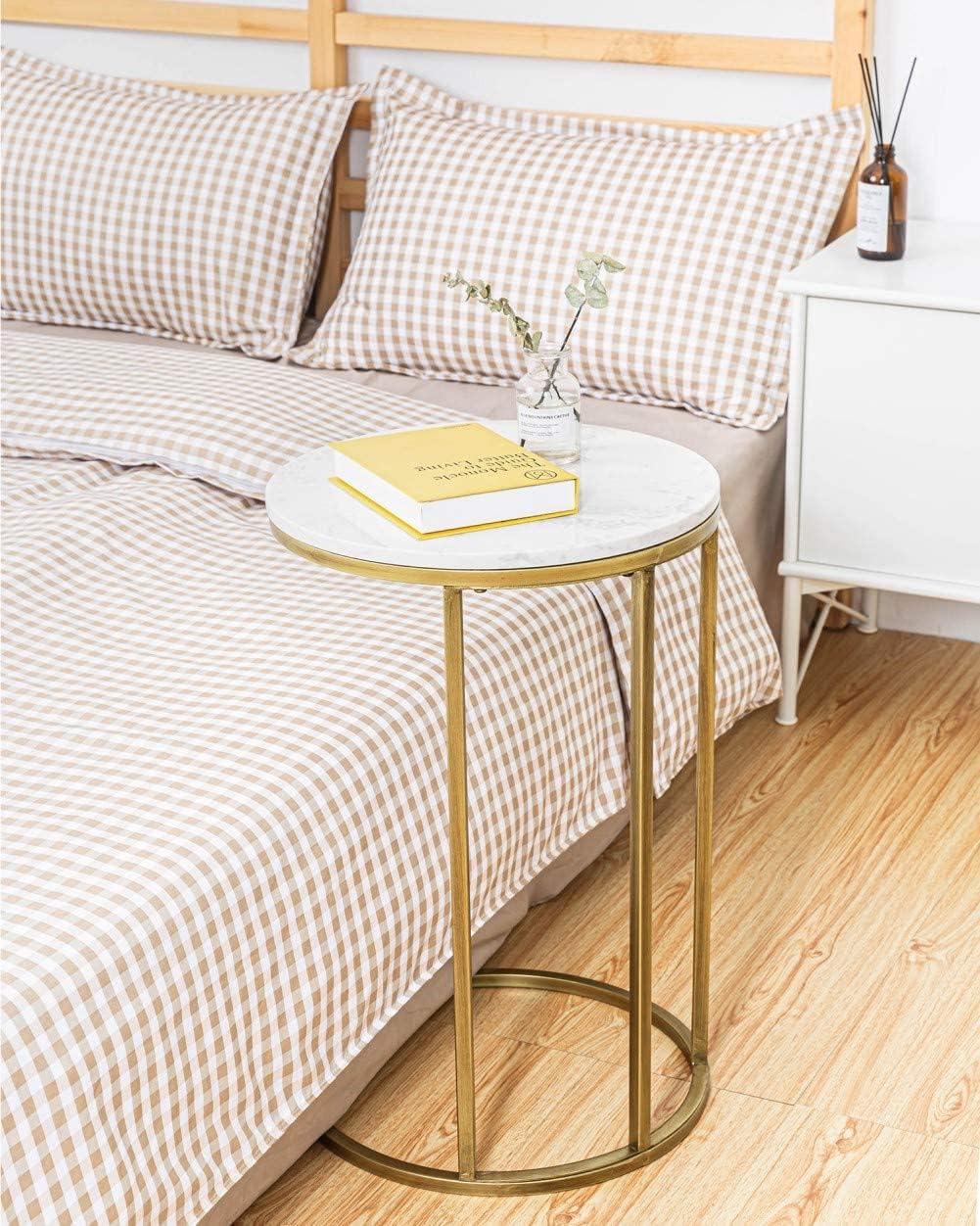 Modern 16 in Gold C-Top Faux Marble Side Table