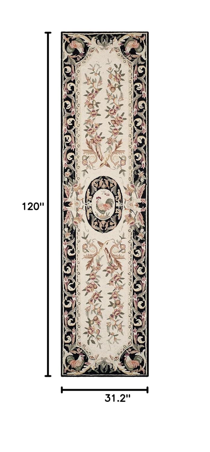 Chelsea HK48 Hand Hooked Runner Rug - Ivory/Black - 2'6"x10' - Safavieh.