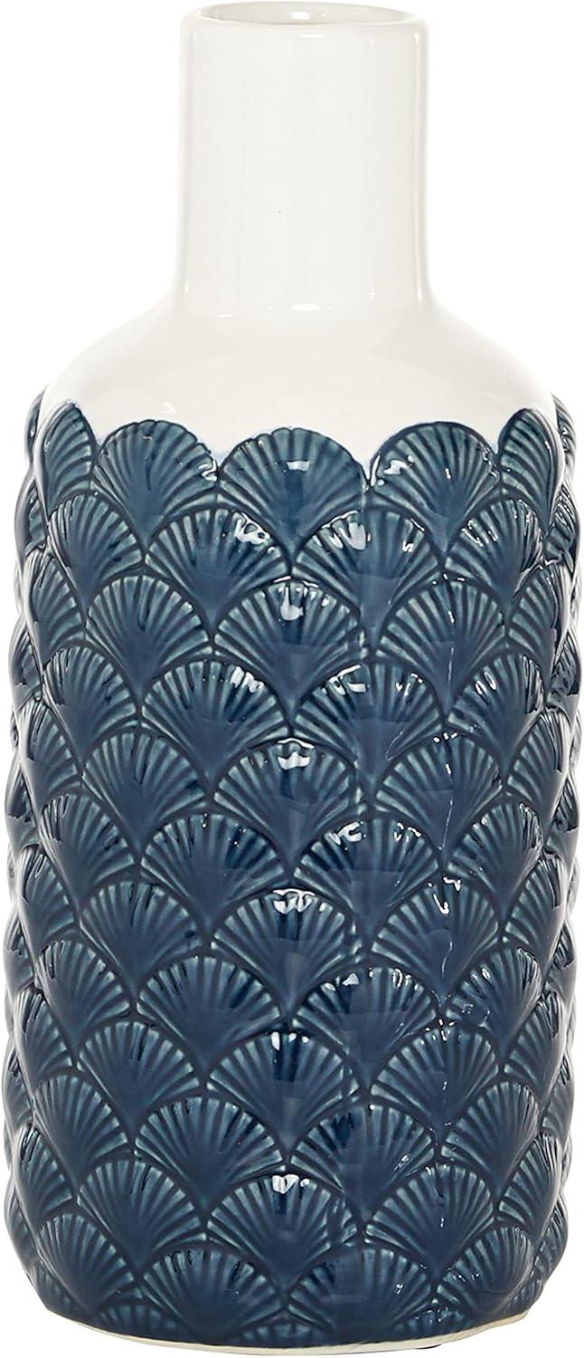 DecMode 13" Blue Ceramic Vase with Shell Designs