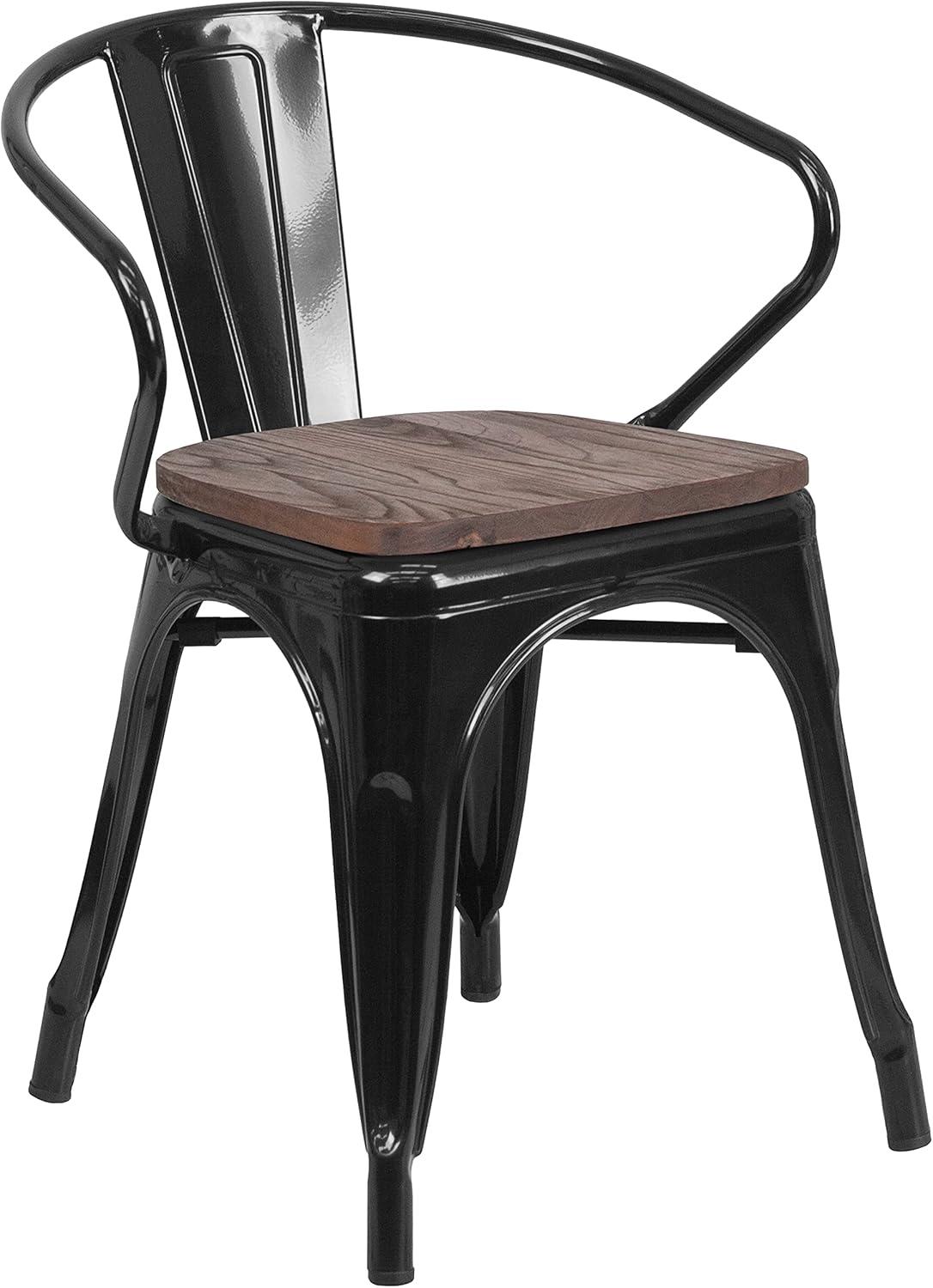 Flash Furniture 4 Pk. Black Metal Chair with Wood Seat and Arms