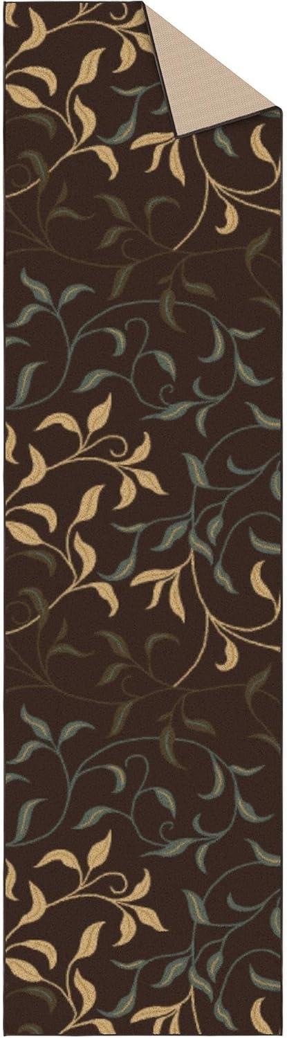 Ottohome Non-Slip Leaves Area Rug For Living Room, Hallway Runner, Entryway Rug, Brown