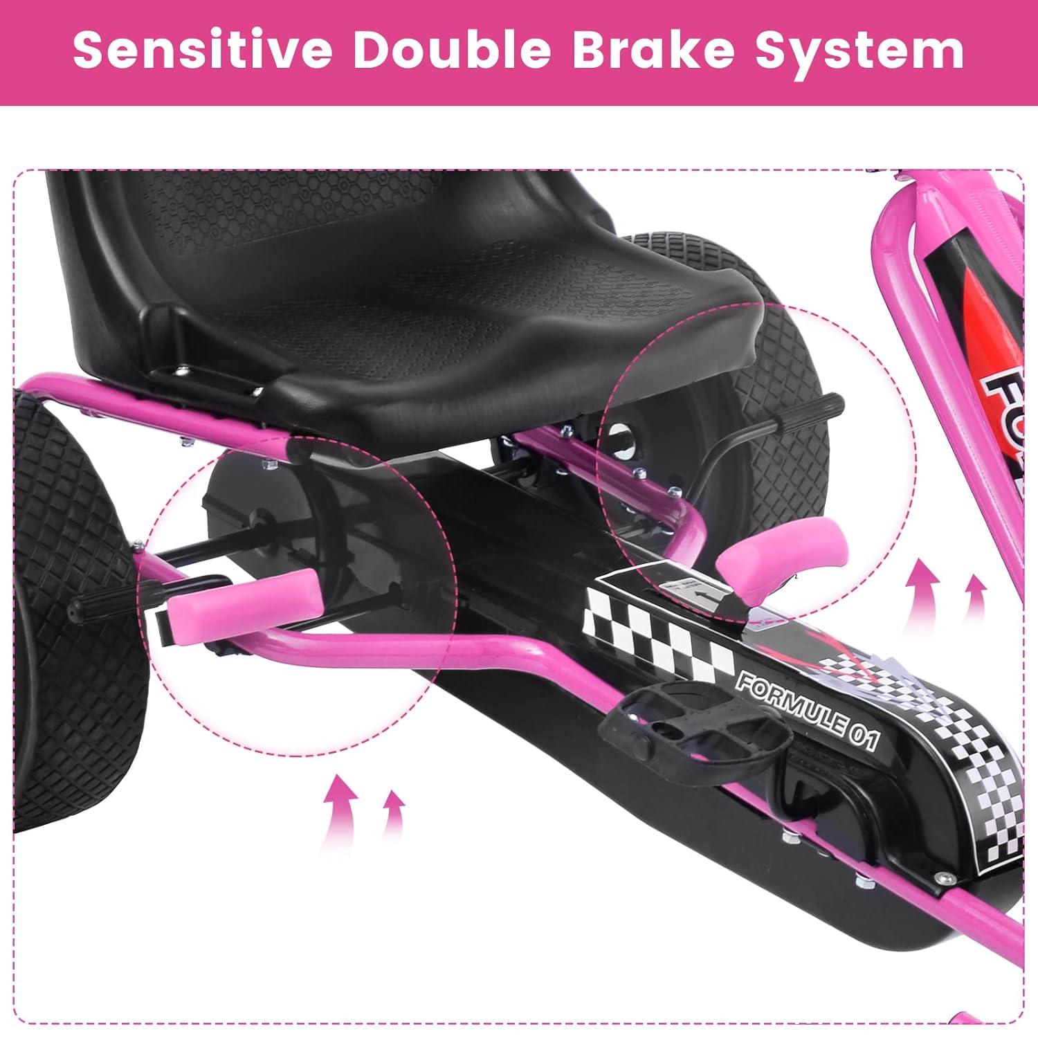 Costway Go Kart 4 Wheel Pedal Powered Kids Ride On Toy with Adjustable Seat Pink