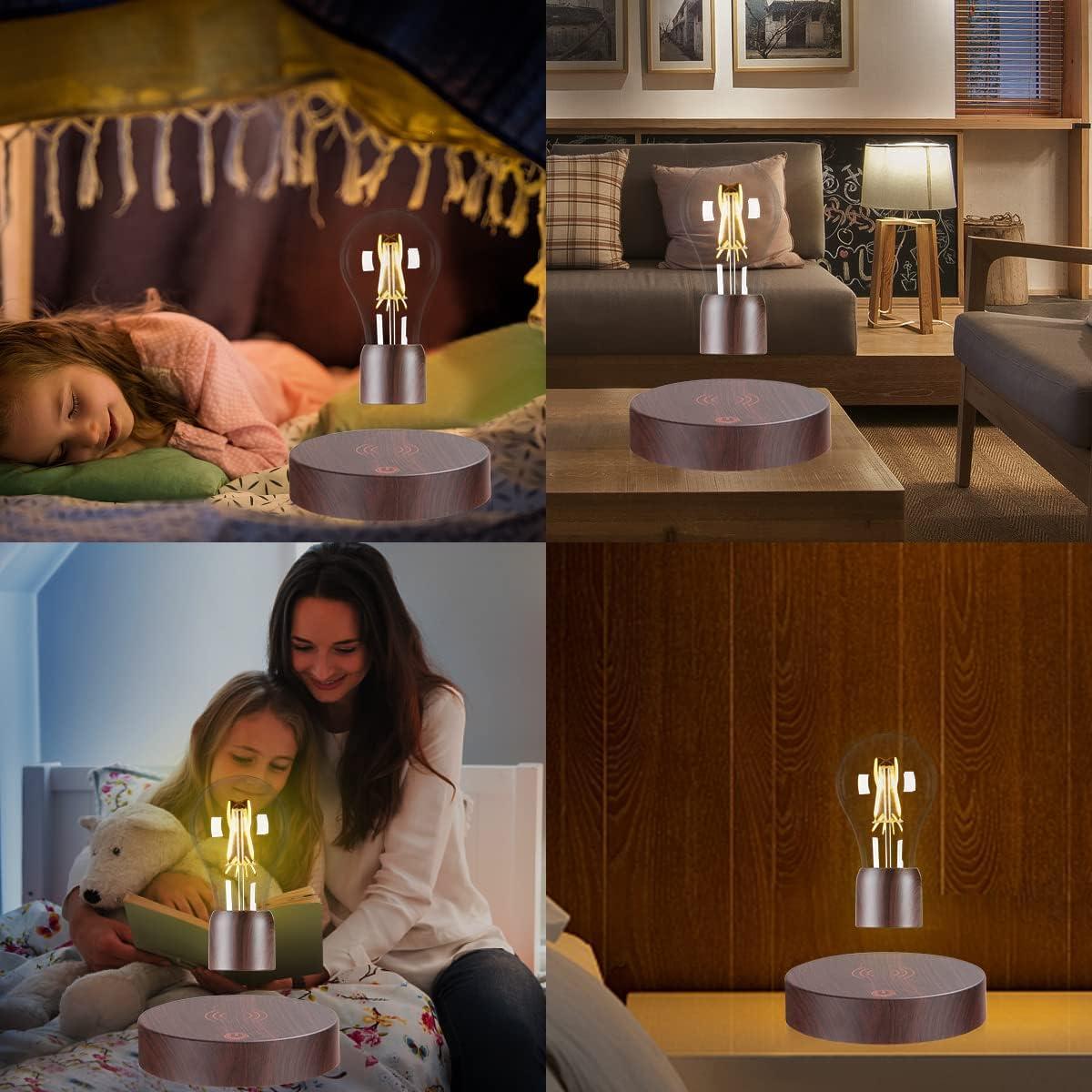 Levitating Light Bulb Lamp Floating and Spinning LED Bulb Light 360 Degree Rotating Magnetic Levitation Bulb Night Lights Table Lamps Home Office Decoration Desk Tech Toys