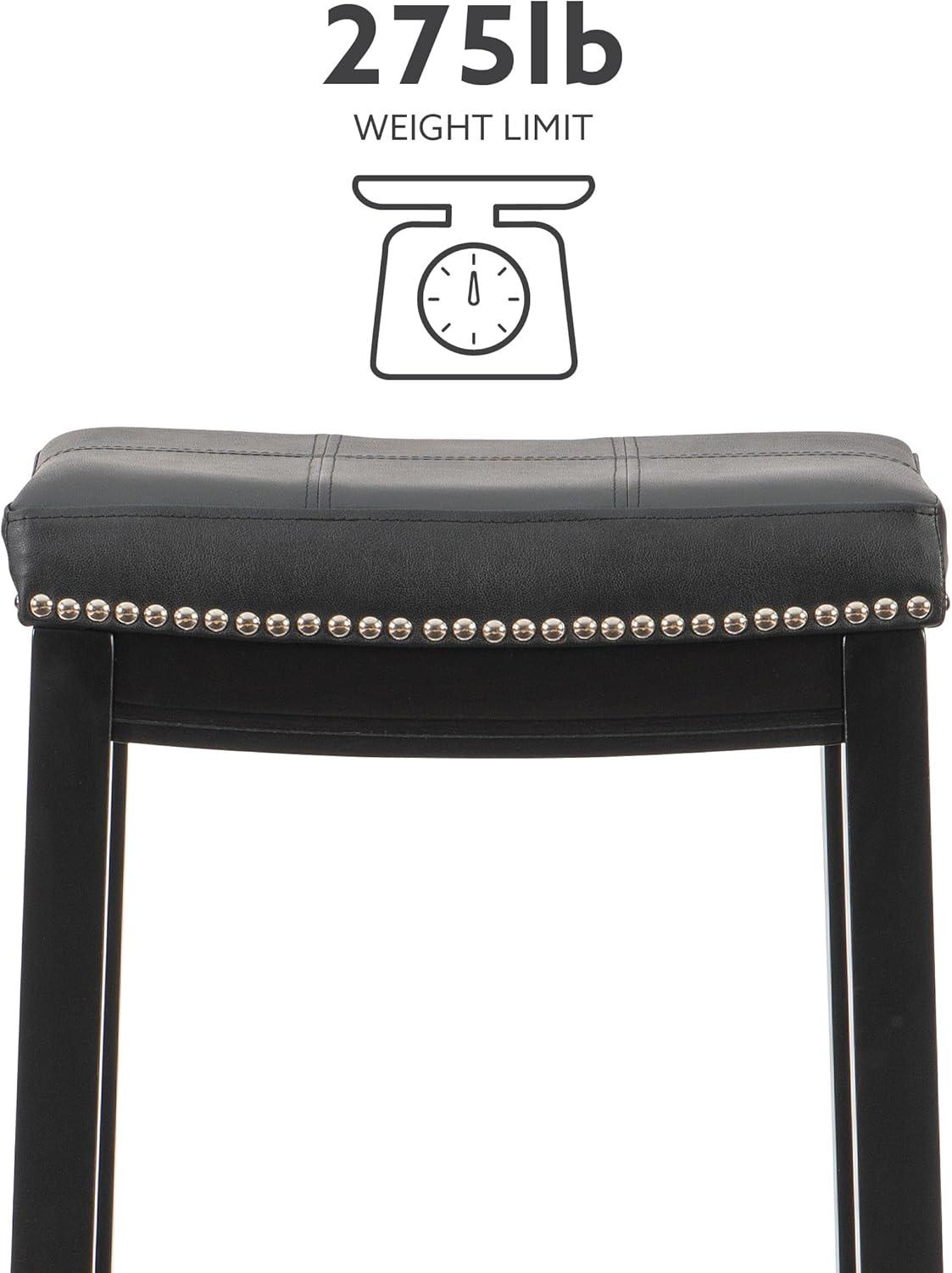 Claridge Backless Faux Leather Nailhead Saddle Barstool Black - Linon: Rubberwood Frame, 32.25" Height