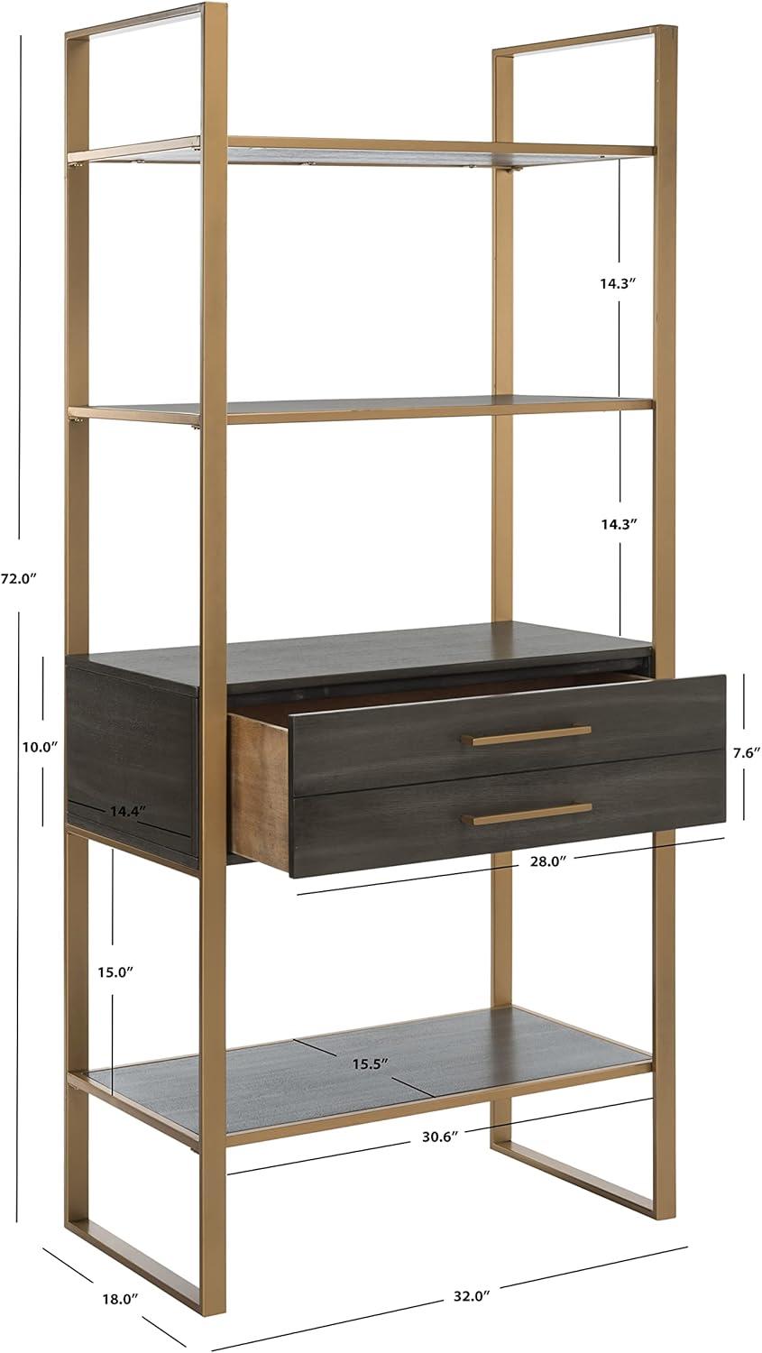 SAFAVIEH Skylar Contemporary Classic 4 Tier 1 Drawer Etagere, Gold/Grey Oak