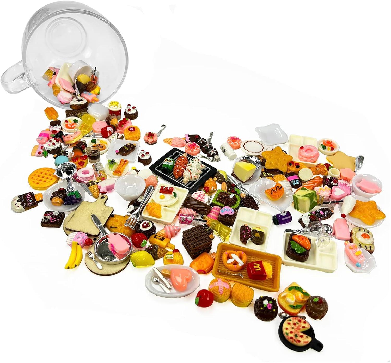 200 Piece Dollhouse Miniature Food Pretend Fast Food Toy Set Burger Fries Milk Cake Egg Bread Pizza Coffee etc Doll Food Kitchen Accessories Toys Kids Party Accessories Restaurant