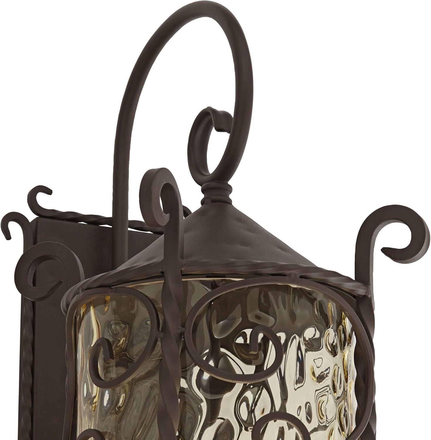 John Timberland Casa Seville Vintage Rustic Outdoor Wall Light Fixture Dark Walnut Scroll 23 3/4" Champagne Hammered Glass for Post Exterior Barn Deck