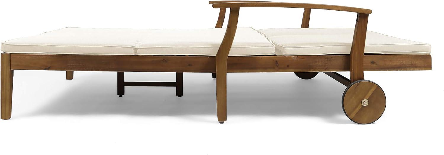 GDF Studio Abena Outdoor Acacia Wood Double Adjustable Chaise Lounge with Cushions, Teak and Cream