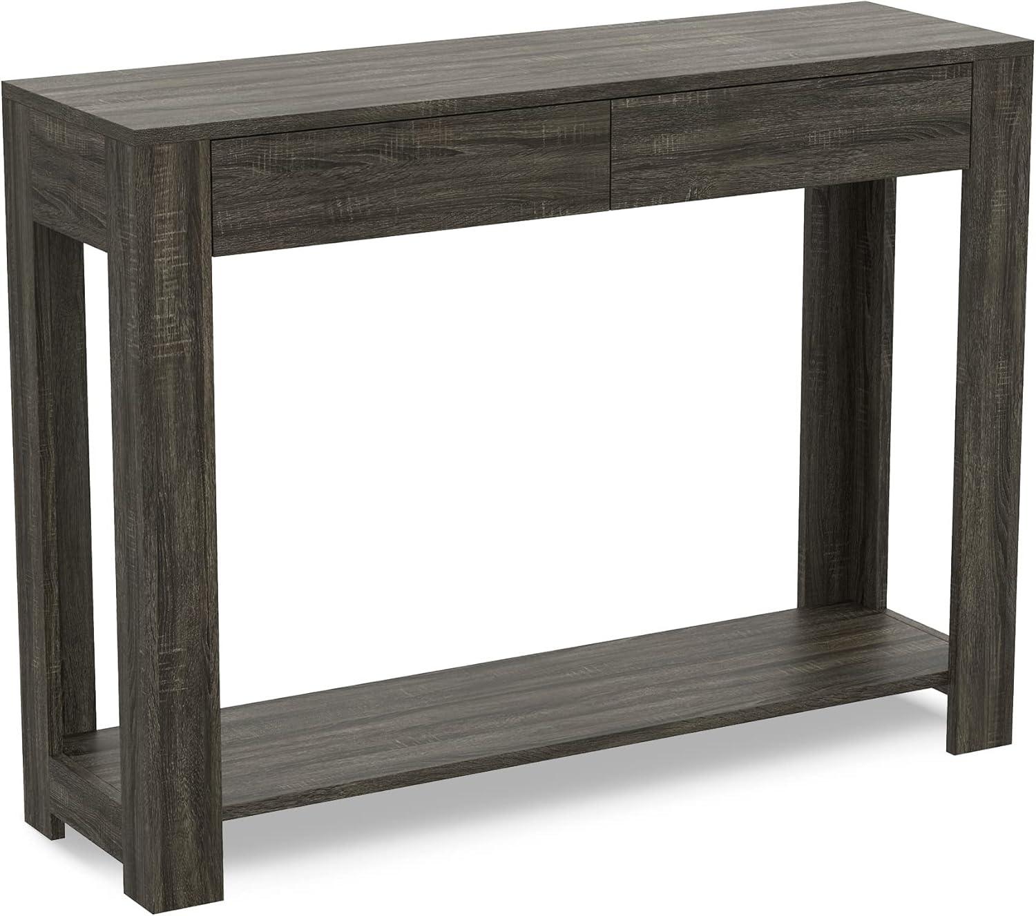 40" L 2-Drawers 1-Shelf Console Table in Dark Gray Wood