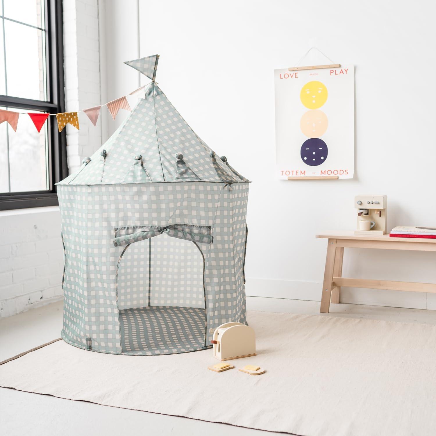 Gingham Blue Recycled Fabric Kids Play Tent Castle