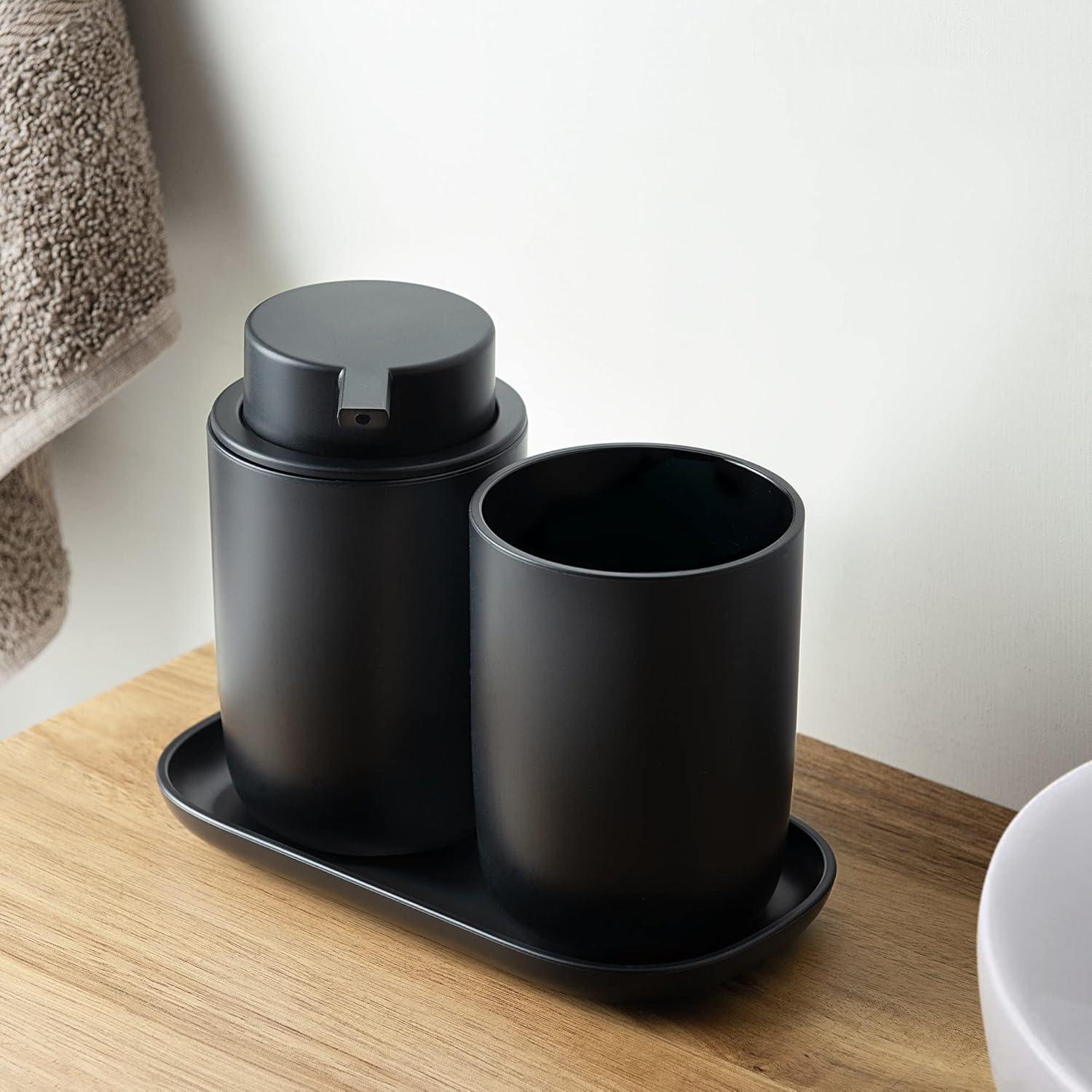 3pc Bathroom Accessory Set Black - Allure Home Creations: Includes Tray, Tumbler, Hand Wash-Compatible