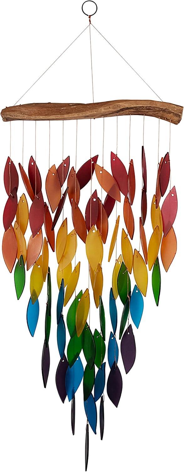 Blue Handworks Glass Wind Chime Deluxe Rainbow Waterfall Wind Chime for Outside