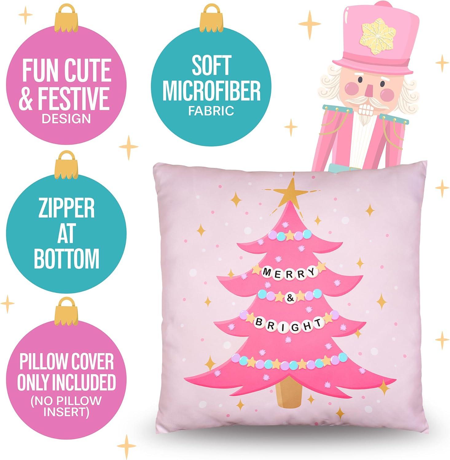 Pink Christmas Pillow Covers 18 x 18 Inch Set of 4 Striped Christmas Decorations Pink Christmas Tree Santa Claus Farmhouse Holiday Hello Winter Let it Snow Throw Pillows Cushion Case for Sofa Couch