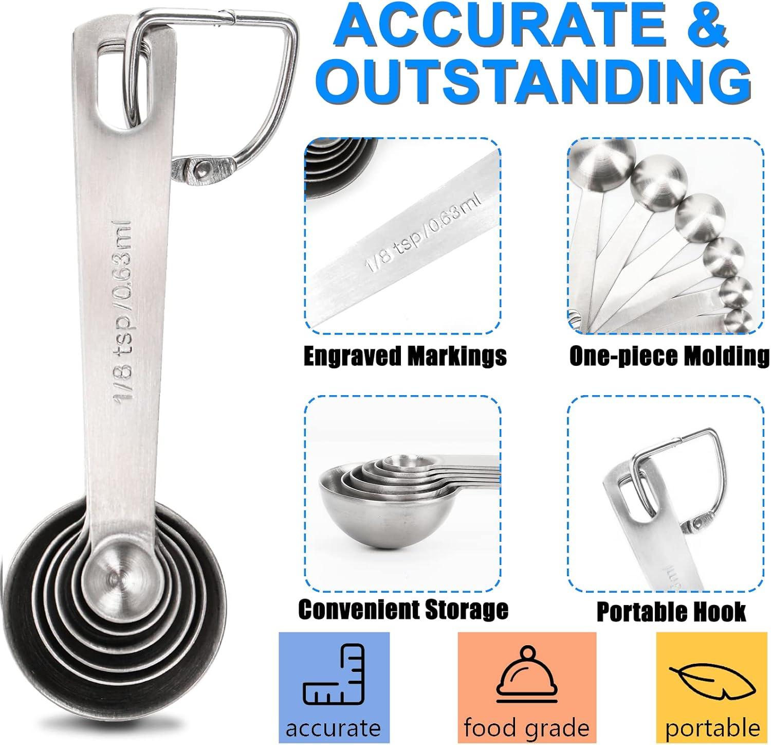 Measuring Spoons, Premium Heavy Duty 18/8 Stainless Steel Measuring Spoons Cups Set, Small Tablespoon with Metric and US Measurements, Set of 6 for Gift Measuring Dry and Liquid Ingredients