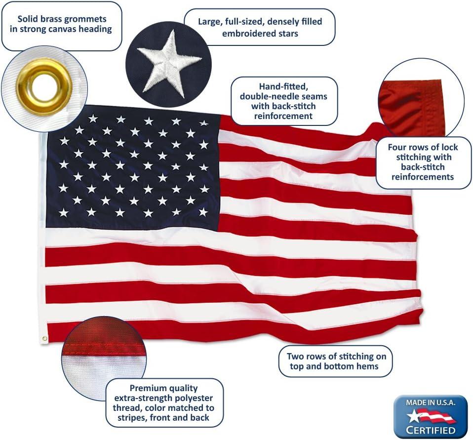 White Nylon American Flag Kit with Solar Light and Pole