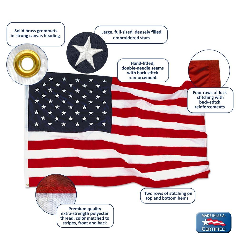 White Nylon American Flag Kit with Solar Light and Pole