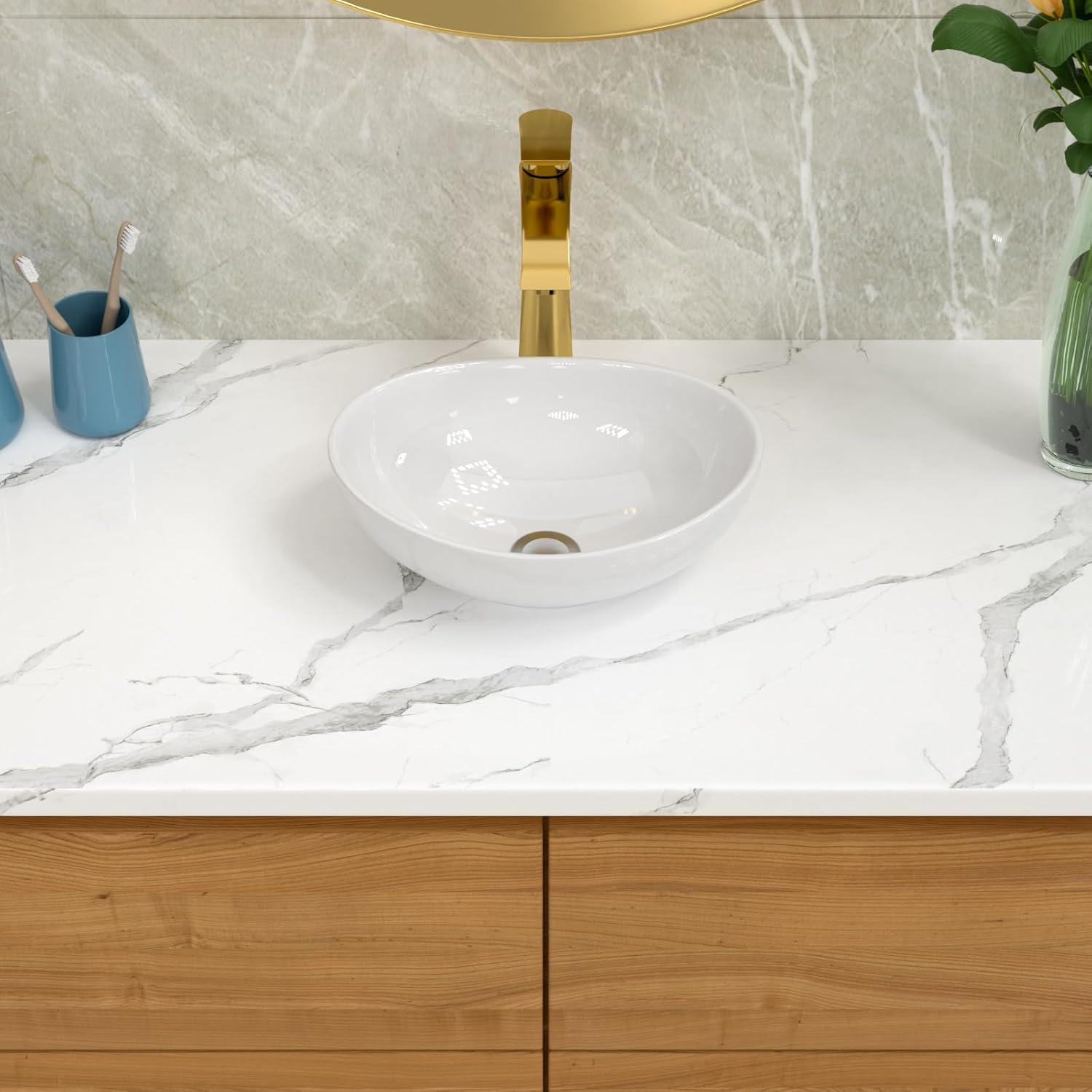 Glossy White Oval Ceramic Above-Counter Bathroom Sink