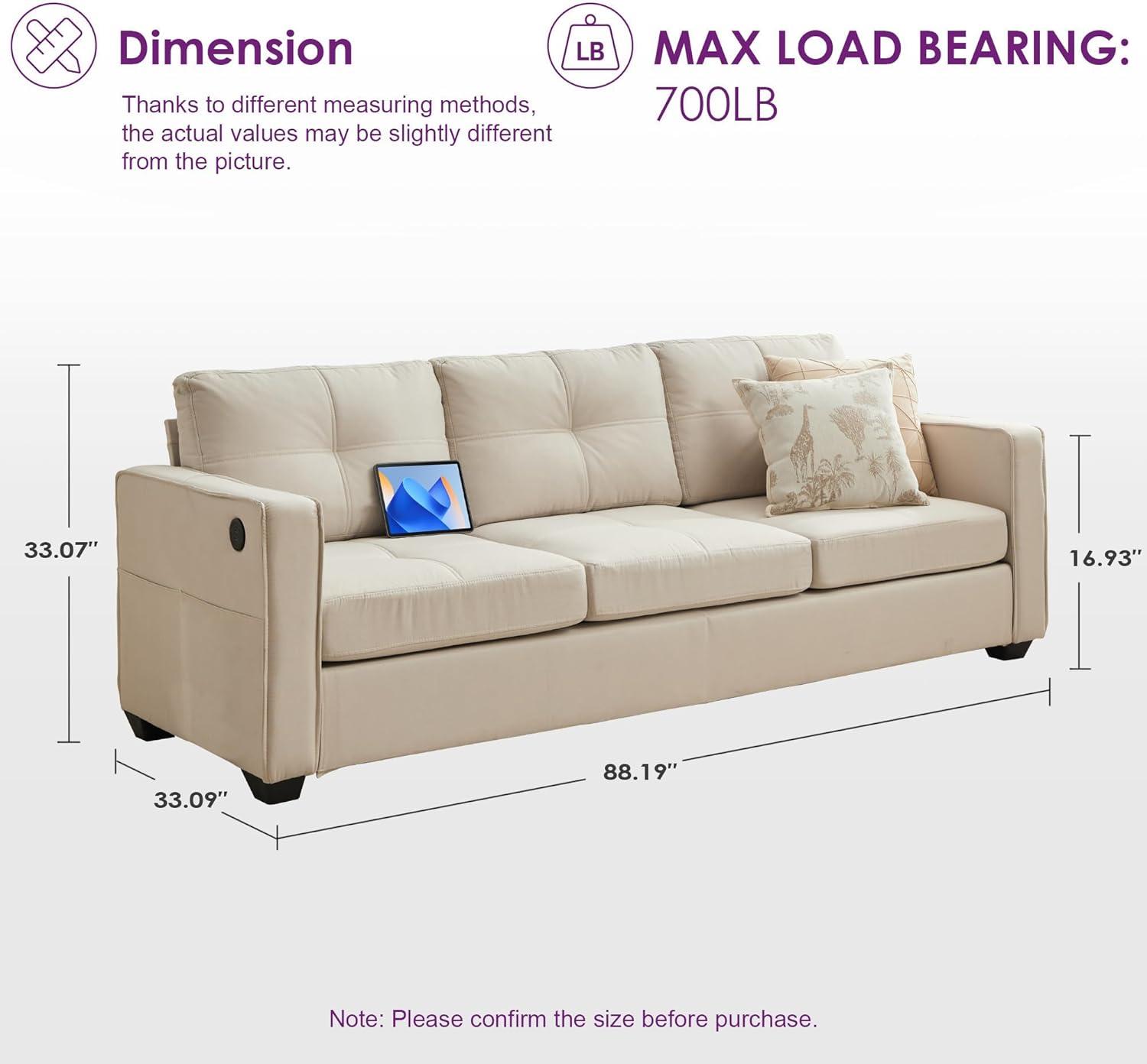 88" W Modern 3 Seater Sofa