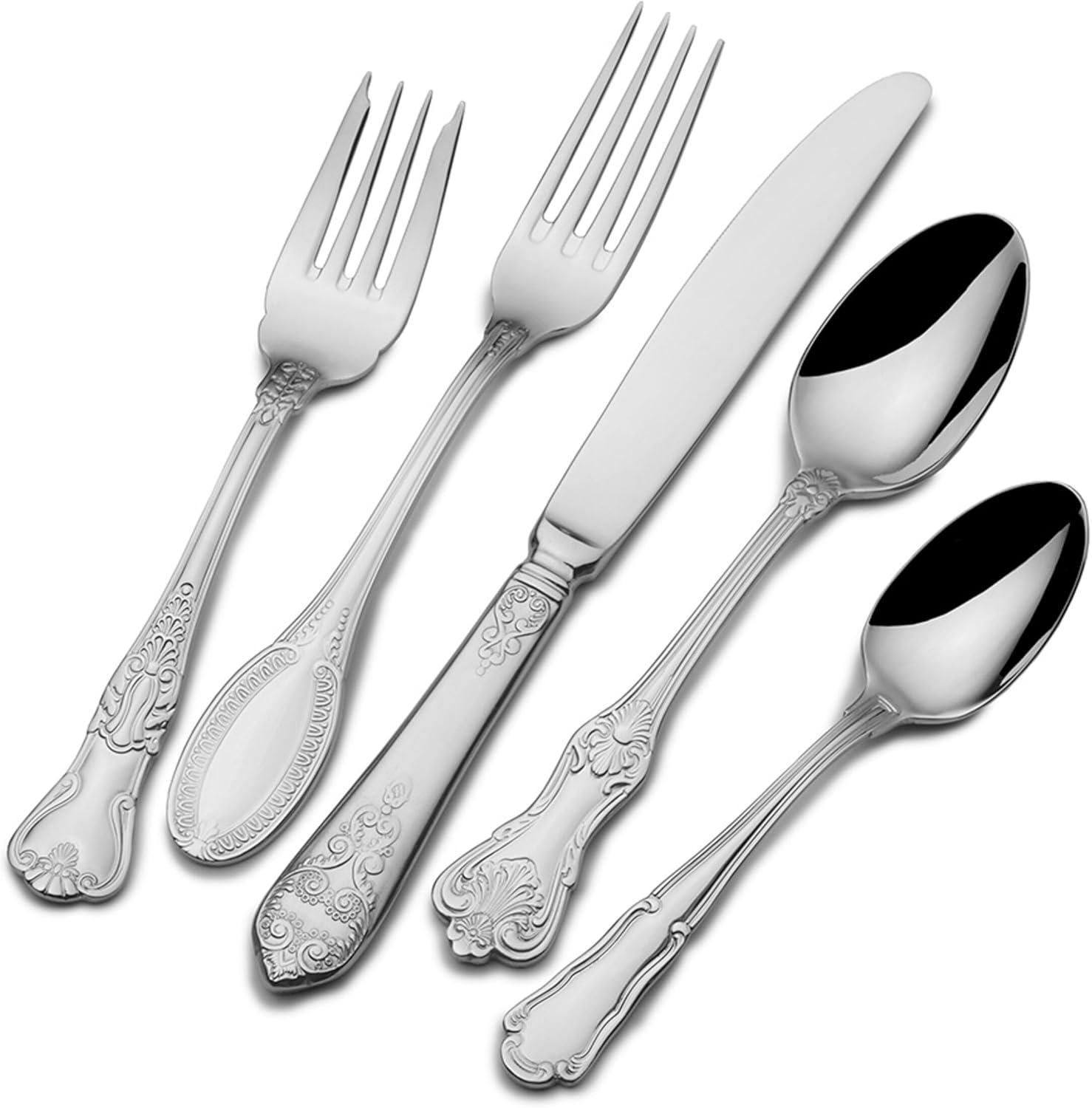 Wallace Wallace Hotel Lux 77-Piece 18/10 Stainless Steel Flatware Set, Silver, Service for 12